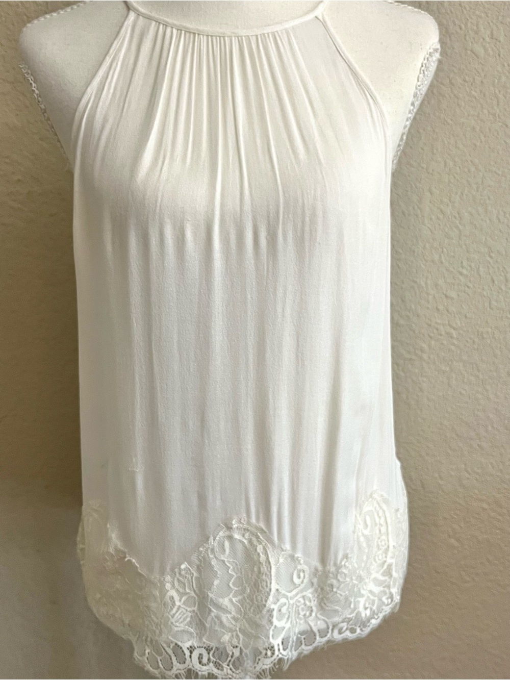 Chloe K White Halter Lace-Detail Camisole